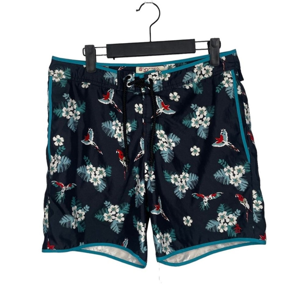 Original Penguin Mens Navy Blue Tropical Parrot Floral Board Shorts Size 30